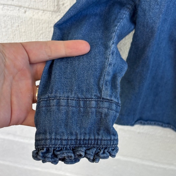 Boden Frill Ruffle Indigo Denim Cotton Button Down Blouse sz 8 - Picture 6 of 9